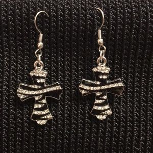 Rhinestone Zebra Cross Earrings